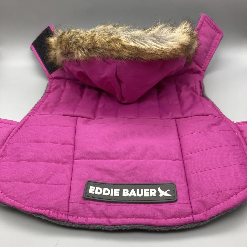 Eddie Bauer Dog Parka Jacket Pink XS Microfleece Lined Faux Fur Hoodie